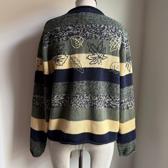 Christopher & Banks Vintage 2004 Hand Embroidered Stripe Cardigan Sweater M - Picture 4 of 12